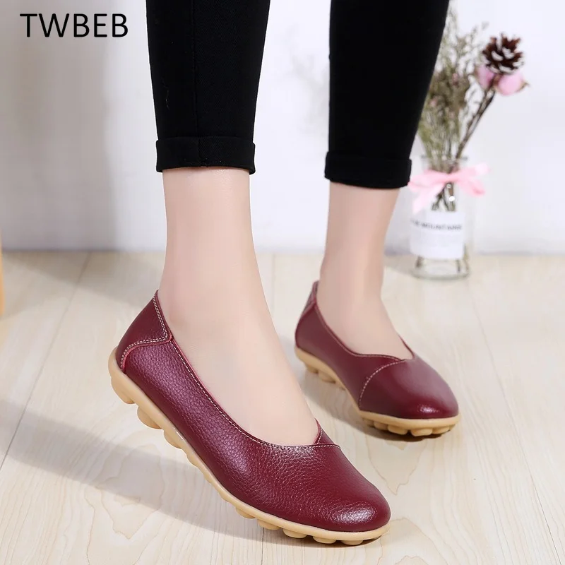 

Fashion Ladies Female Woman Shoes Flats Mother Shoes Cow Genuine Leather Loafers Ballerina Non Slip on Zapatillas Mujer Ballet