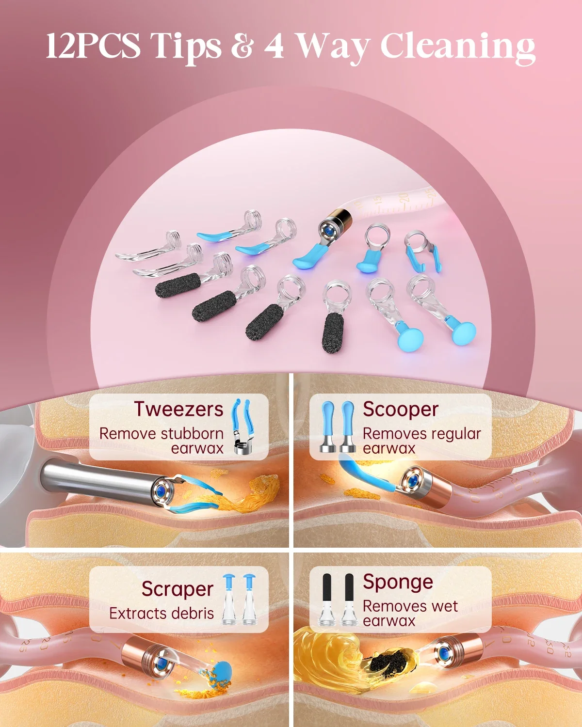 Фото [Розовый цвет] Bebird EarSight Plus I35R Visual Earpick Очиститель ушей Гибкие и доступные наборы для удаления ушной серы «все в 1» №4