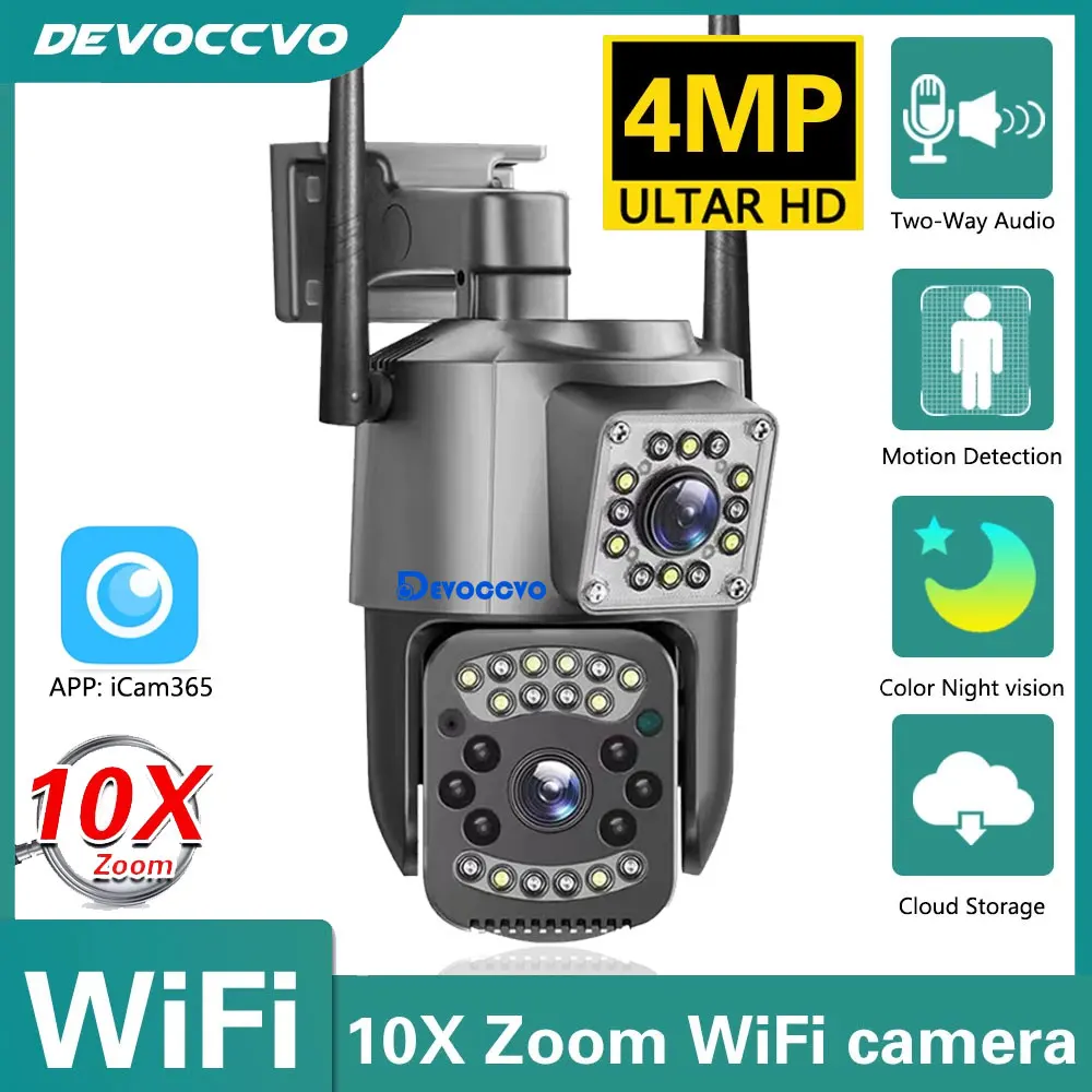 

4MP Dual Lens PTZ Wifi Outdoor 10X Zoom Camera Color Night Vision CCTV Security Surveillance Cameras Auto Tracking iCam365