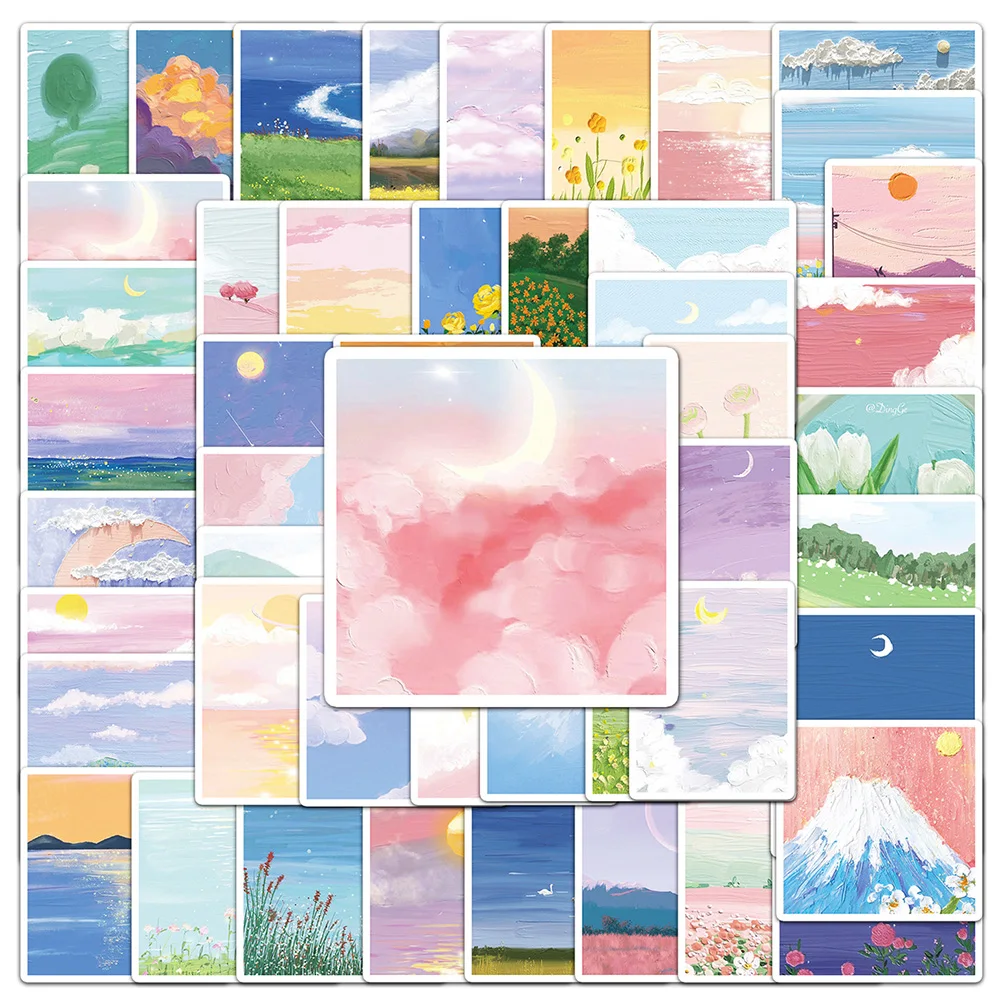 

10/30/50pcs Landscape Oil Painting Stickers for Scrapbooking Diary Tablet Water Bottle Waterproof Grafffiti Kids Sticker Decals