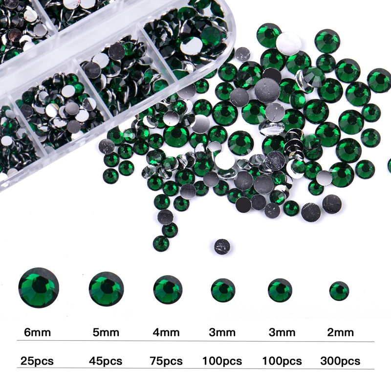 12Gird 3D Glass AB Crystal Nail Art Rhinestones Kit Resin Flatback Round Bead Gem Charm Valentine's Day DIY Supplie