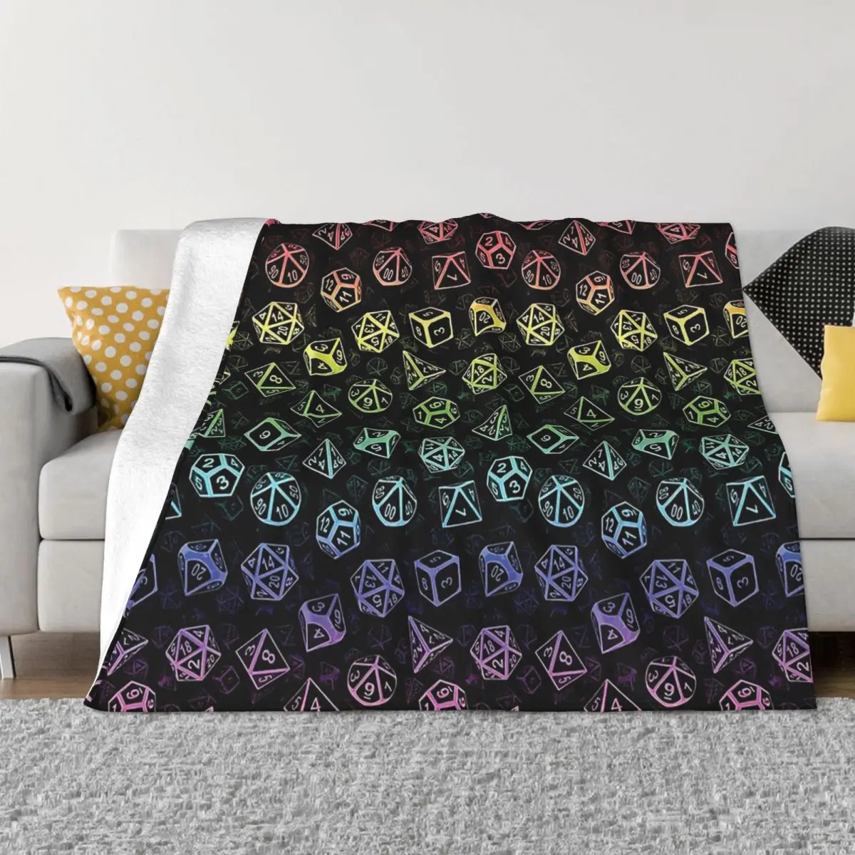 

Dragon Strong Cool Anime Blanket Flannel Spring Autumn D20 Dice Set Pattern Rainbow Warm Throws For Winter Bedding