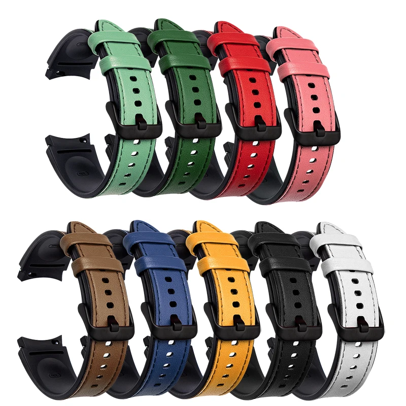 

20mm watch strap for Samsung Galxy watch 4 44mm 40mm Pressure line Leather Smartwatch Bracelet Galaxy watch 4 classic 42mm 46mm