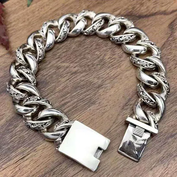 Браслет на запястье мужской универсальный из серебра 925 пробы