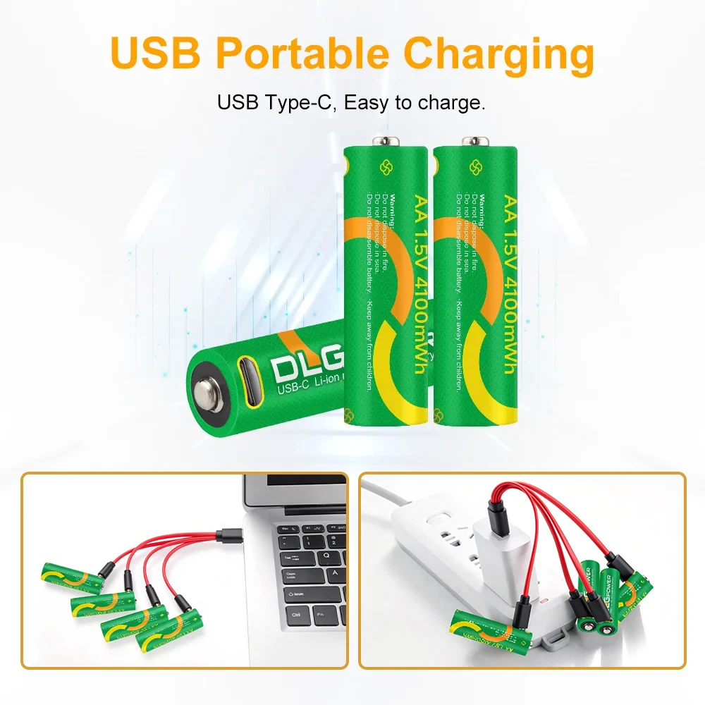 Аккумулятор DLGpower USB 1.5V 4100mWh AA, литиевый перезаряжаемый аккумулятор 4100mWh для фонарика, микрофона, электрических игрушек, мыши, клавиатуры (art.: 3920da94f41ef) - 3920da94f41ef
