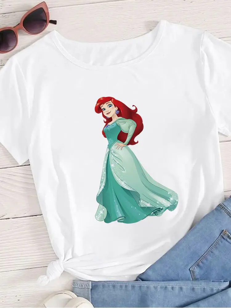Aesthetic The Little Mermaid Ariel Princess Women T-Shirt Sweet Simple Disney Harajuku Creative Streetwear Summer T Shirt