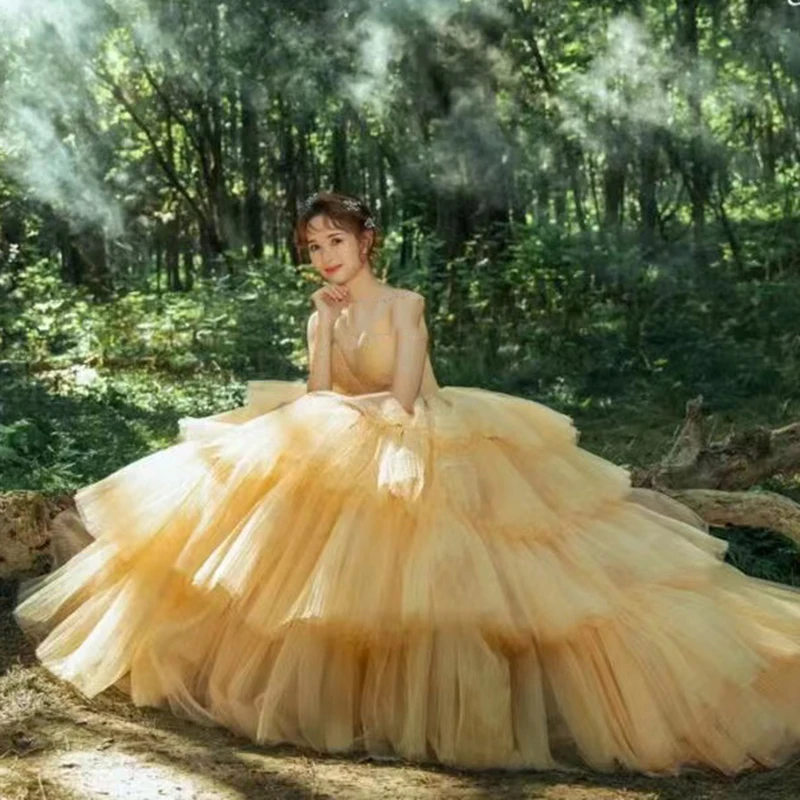 Бальное платье по индивидуальному заказу желтые свадебные платья тюлевые