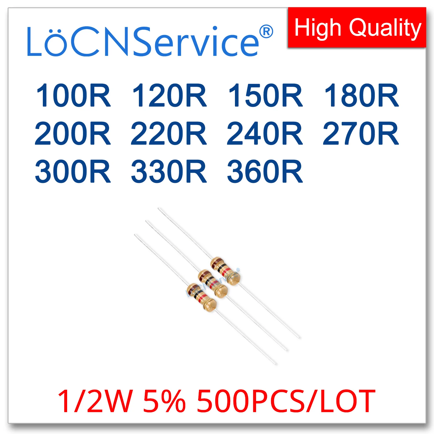 

LoCNService 500PCS/LOT 5% 1/2W 100R 120R 150R 180R 200R 220R 240R 270R 300R 330R 360R Carbon Film Resistor DIP OHM