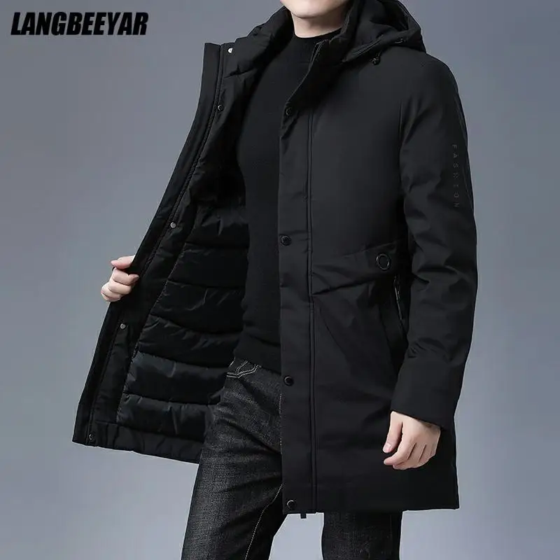 Top Quality Padded Brand Casual Fashion Thick Warm Men Long Parka Winter Jacket With Hood Windbreaker Coats Mens Clothing 2021