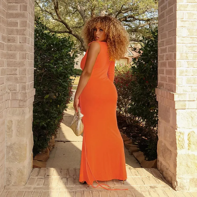 DSMTRC 2025 Осенняя вечерняя клубная одежда элегантное облегающее платье макси с