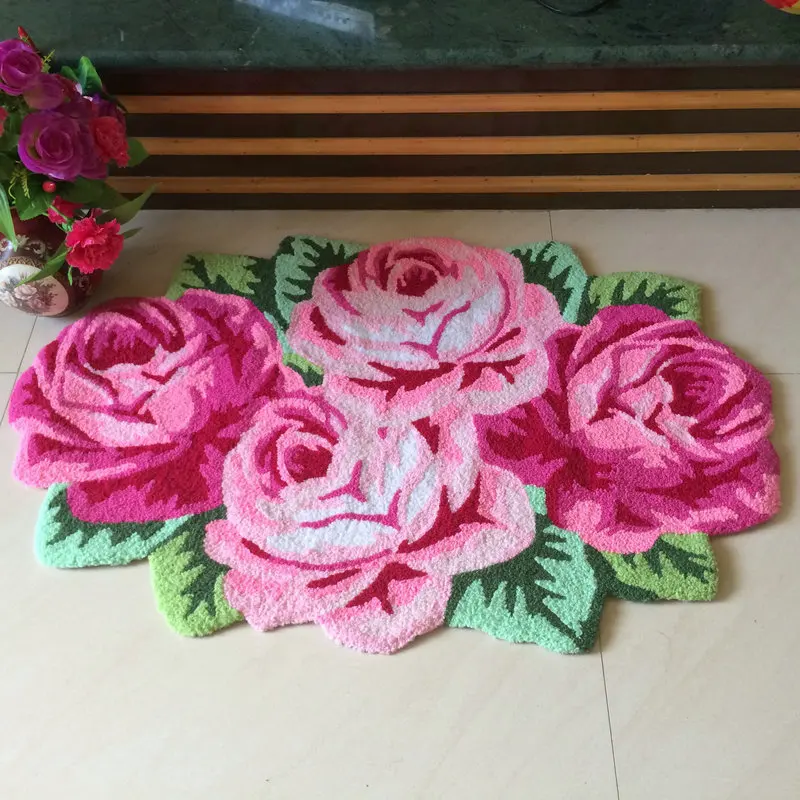 3D Rose Flower Rug Home Decor Floor Mat Art Floral Carpet Anti-slip Plush Bedroom Living Room Bedside Carpet Doormat 110x70