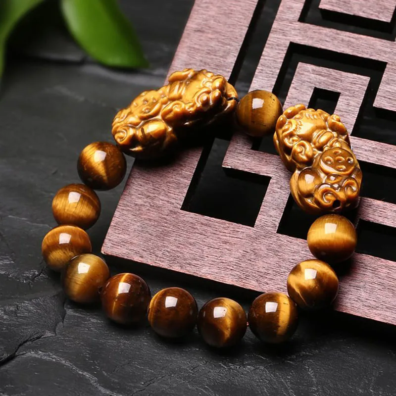 

Natural Tigers Eye Crystal Healing Stones Pixiu Bracelet Men Women Pulsera Feng Shui Golden Brave Troops Lucky Amulet Bracelets