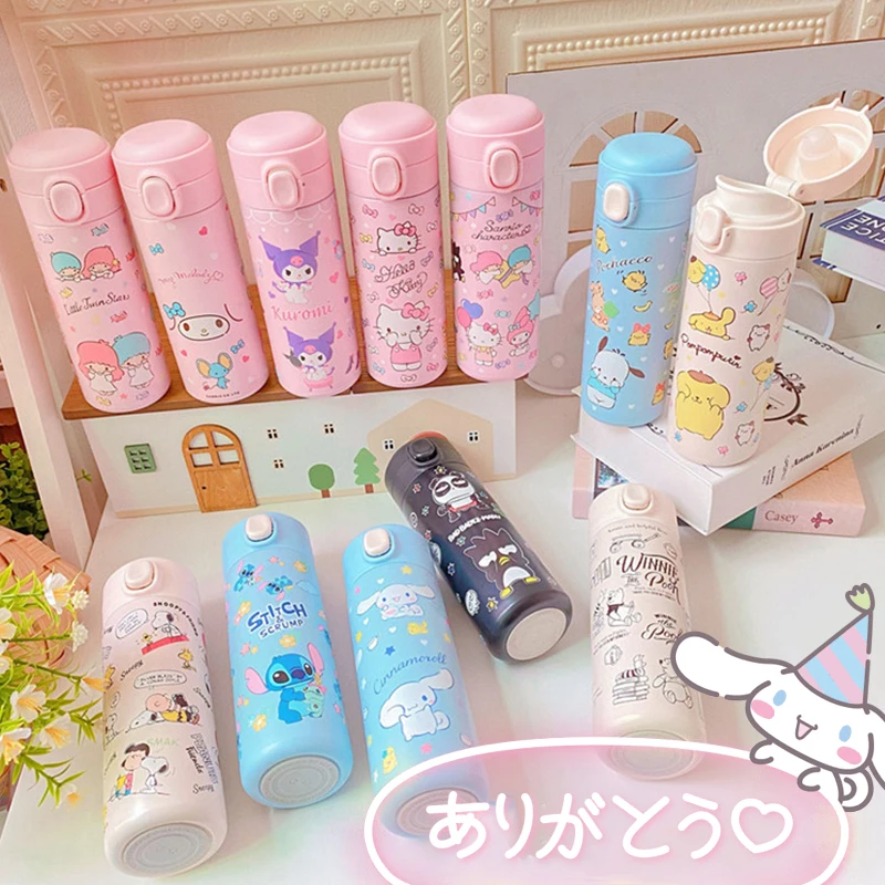 

420Ml Thermos Cup Kawaii Sanrio Hello Kitty Kuromi Cinnamoroll My Melody Pea Cup Big Capacity Sus Student Child Birthday Gift
