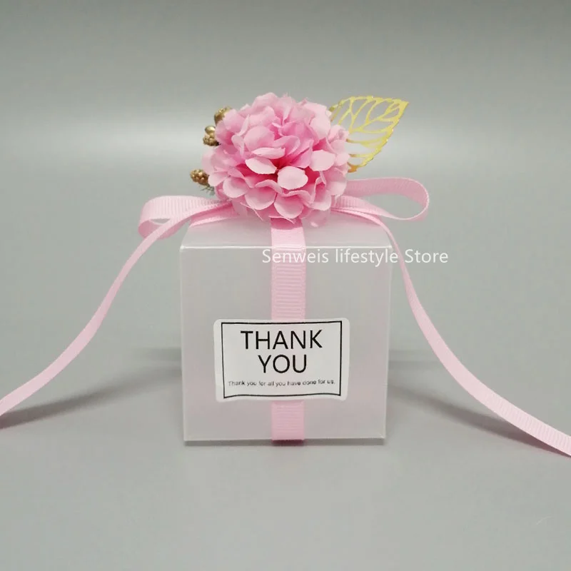 

100pcs/lot Frosted Candy Box Flower Ribbon Gift Bag Birthday Party Present Wedding Gifts for Guests Floral Packaging Boxes