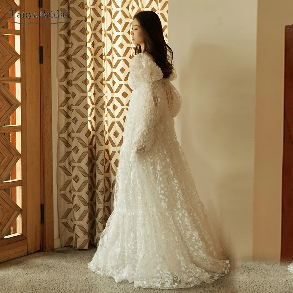 

Lace Long Jacket With Puff Full Sleeves ,Wedding Cape ,Elegant Bridal Wrap Chic DJ242