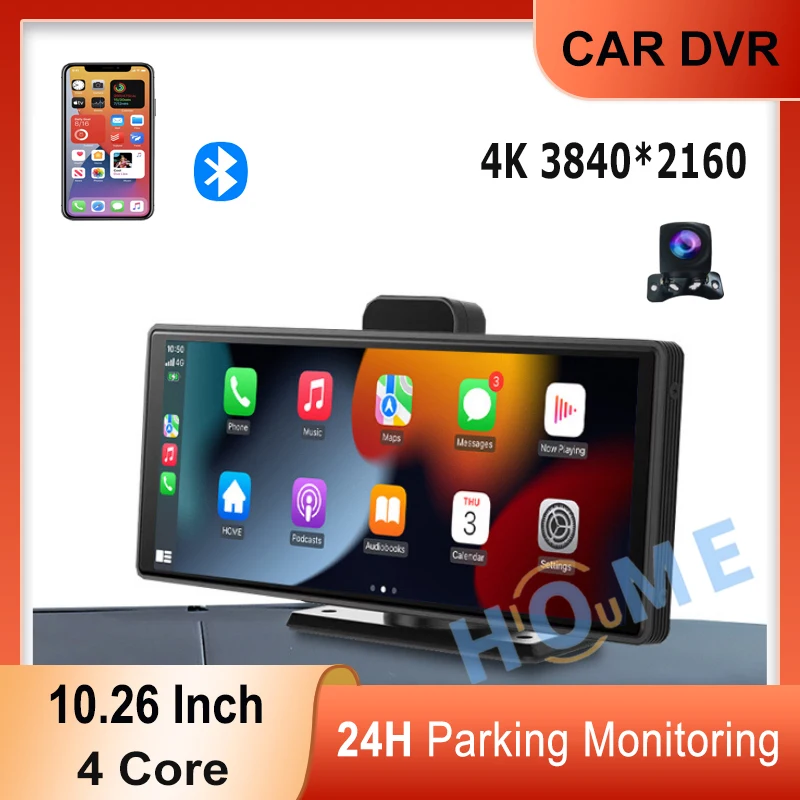 

10.26" Car DVR Wireless CarPlay Android Auto AUX ADAS WiFi Dash Cam GPS FM BT Rearview Camera Video Recorder Dashboard 4 Core