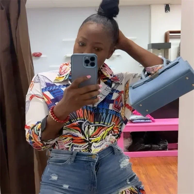 Новый дизайн женская вечерняя рубашка с длинным рукавом и отложным воротником