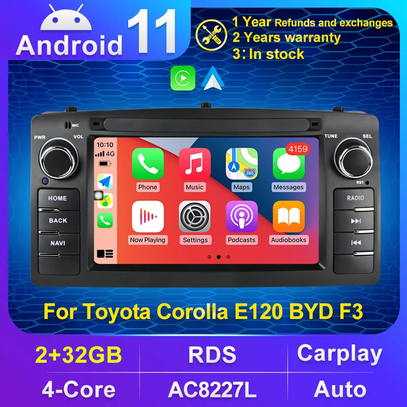 Android 11 Автомобильное радио для Toyota Corolla E120 BYD F3 2din стерео приемник навигация авто