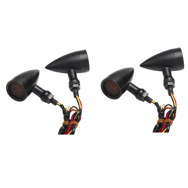 

2 Set 10Mm Motorcycle Retro LED Turn Signal Brake Light Mesh Lens For Chopper Bobber Yamaha Honda Kawasaki