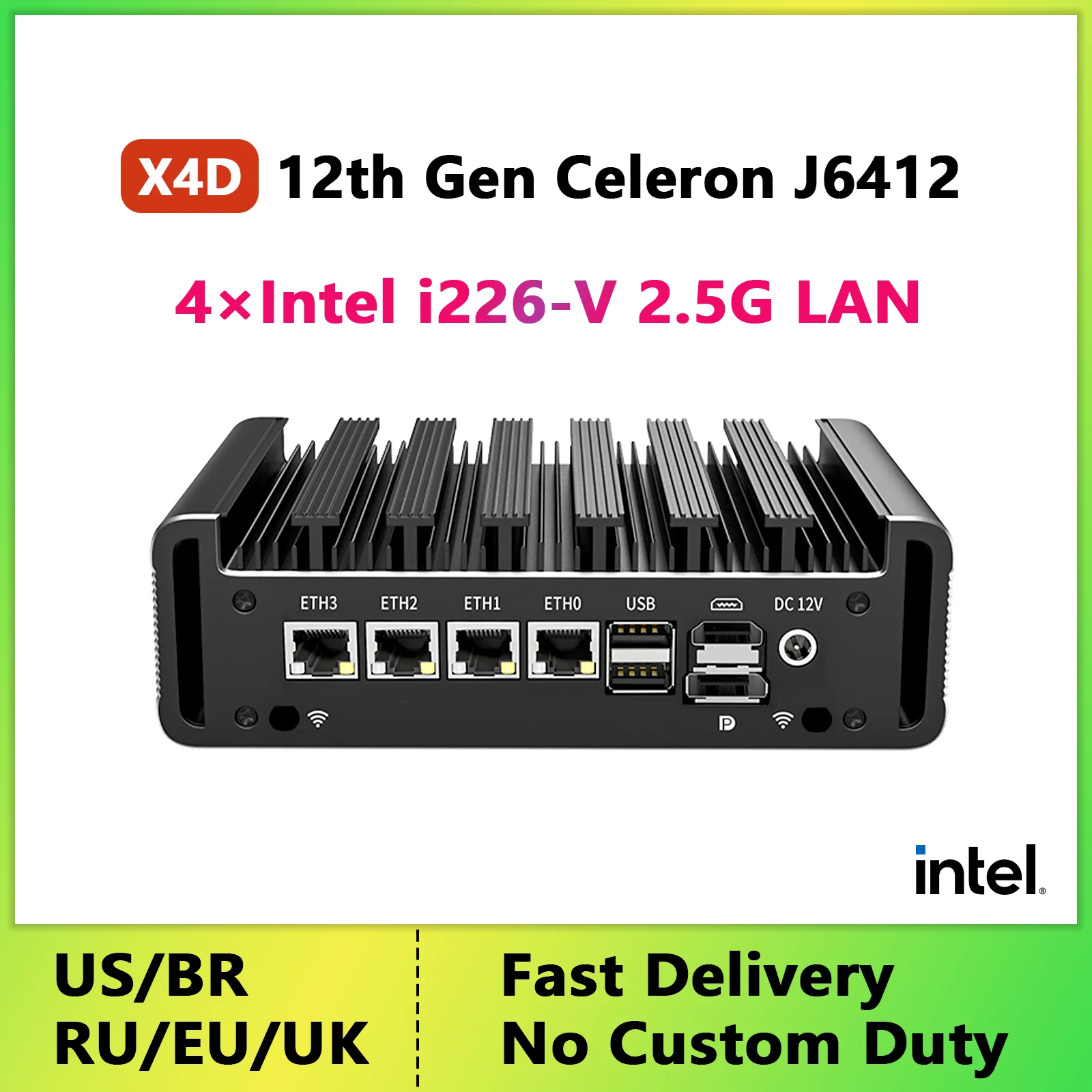 

pfSense Mini PC Fanless 12th Gen Celeron J6412 Firewall Appliance 4*Intel i226 2.5G LAN 2*RS232 COM OPNsense VPN Soft Router