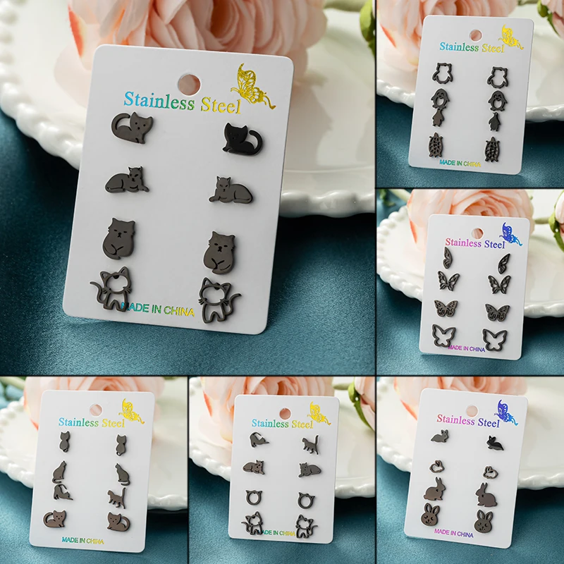 Shuangshuo 4 пары/наборы модных женских аксессуаров из нержавеющей стали смешные