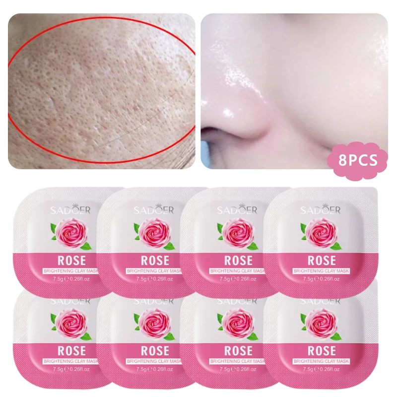 

Роза осветляет кожу, грязевая маска для лица, сужает кожу, отбеливает, увлажняет, контролирует кожу, товары для ухода за кожей 7,5 г * 8 шт.