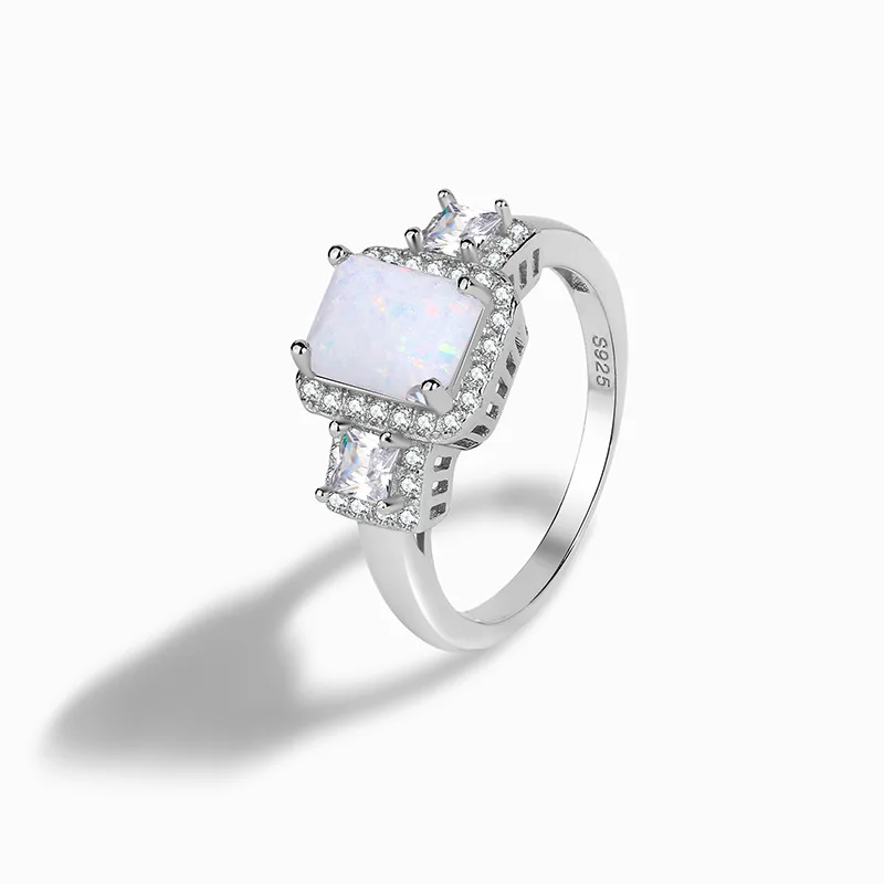 

European and American retro S925 Sterling Silver Platinum White Australian gem Square jewelry versatile exquisite women's ring