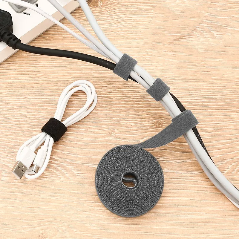 

3 Meters15mm Grey Reusable Fastening Tape Cable Ties Double Side Hook Roll Hook and Loop Straps Wires Cords Organizer