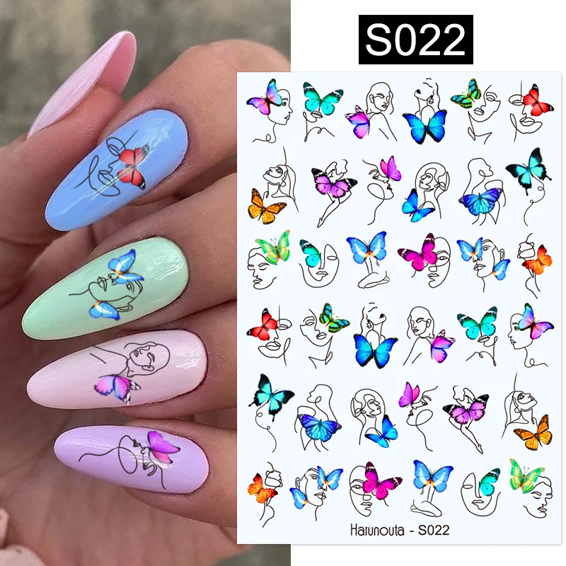 

1pc Spring Art Nail Sticker Geometric Butterfly/Girl/Floral/Leaves Simple Colorful Nail Decorations Adhesive Nail Decals Sticker