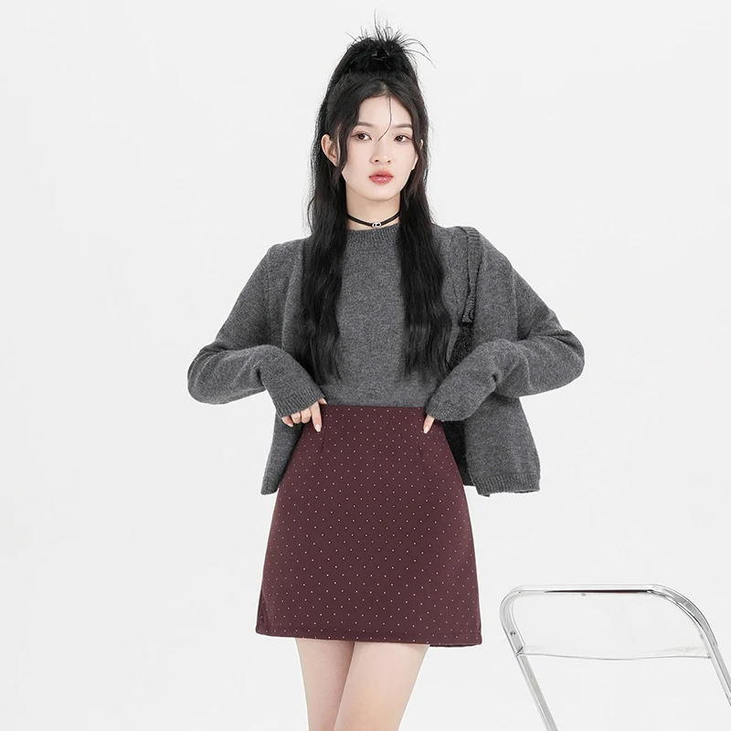 Юбка Женская шерстяная в горошек с завышенной талией трапециевидная