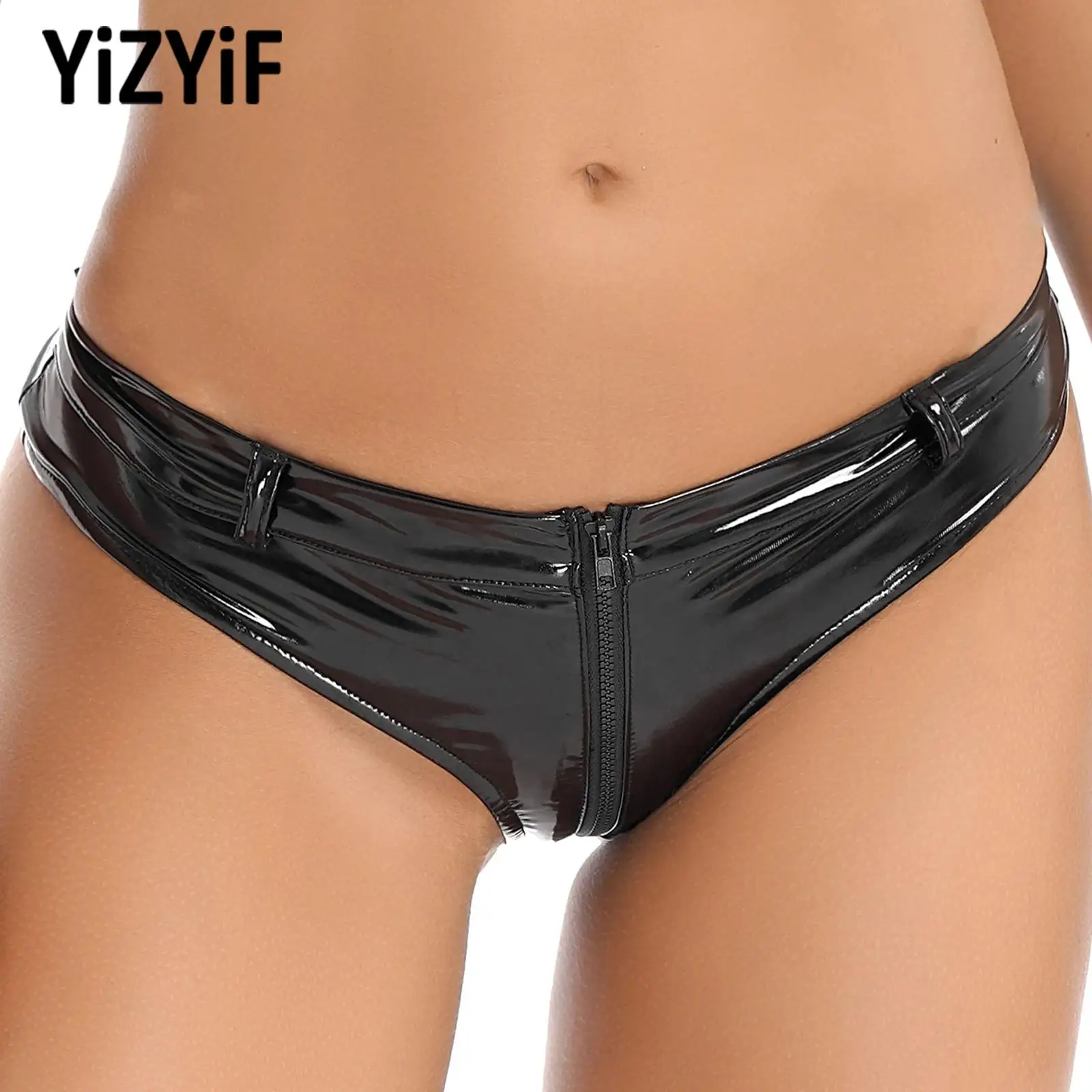 Сексуальное женское латексное нижнее белье ботинки на молнии с промежностью