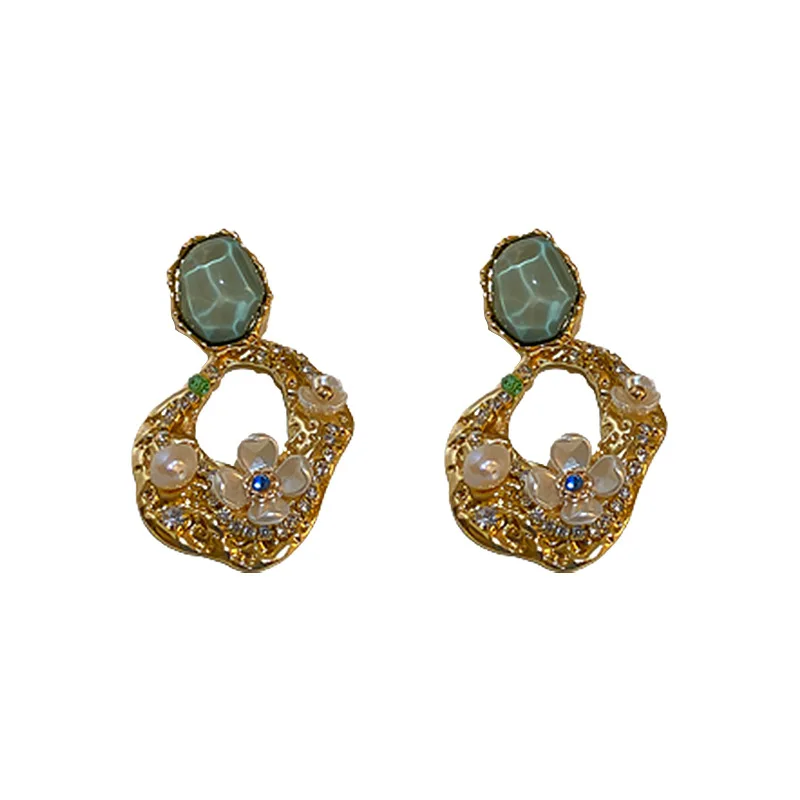 Серебряная игла жемчужный квадратный набор шнек цветы драпировка полые серьги