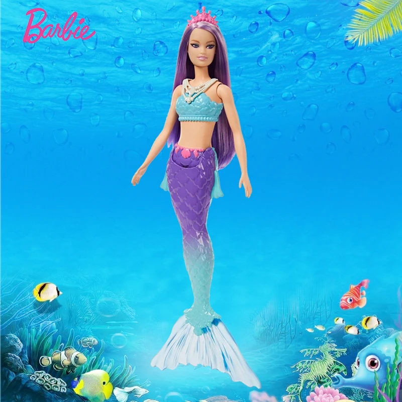 Original Barbie Mermaid Doll Dreamtopia Water Temperature Discoloration Princess Dress Up Shell Gradient Tail Toys for Girl Gift