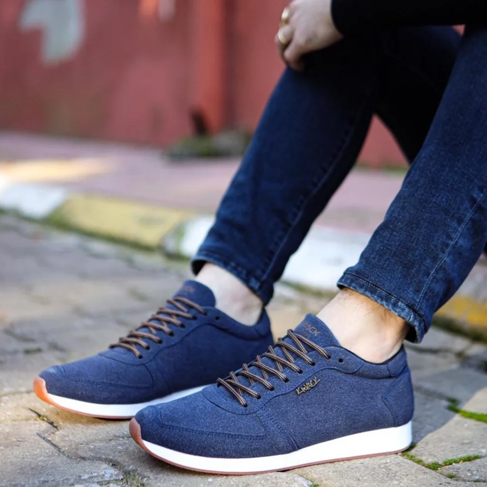 Knack 002 Male Shoes Suede Dark Blue Daily Leather Non-Seasonal Sport Lace-Up 2022 Spring Summer Fashion Orthotic Insole Comfortable