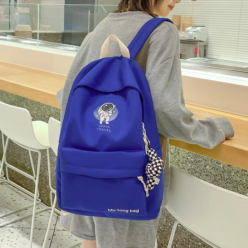 

2022 New Blue Women's Backpack Fashion Korean Style Nylon Fabric Travel Backpack Teen Schoolgirl's Schoolbag Mochila Feminina