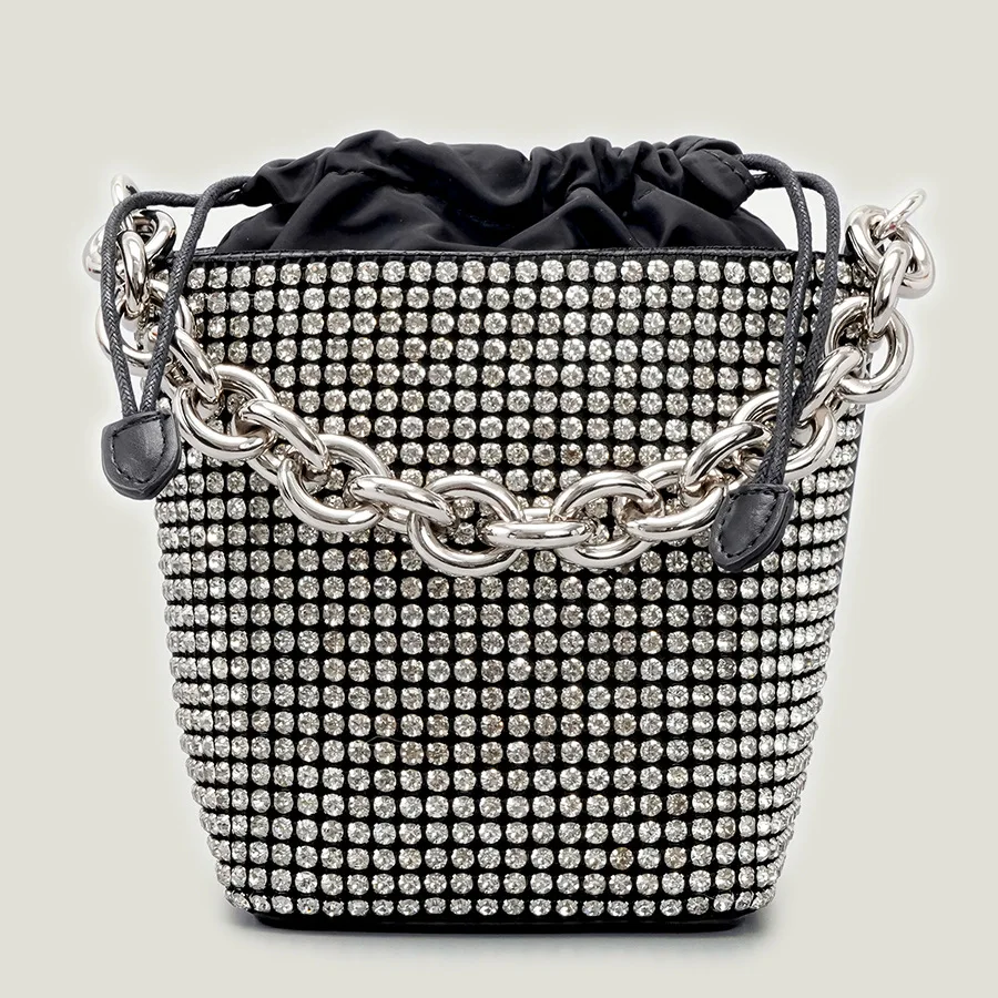 

Fashion Thick Chains Diamonds Bucket Evening Bag Designer Rhinestones Women Shoulder Crossbody Bags Luxury Party Small Tote 2022