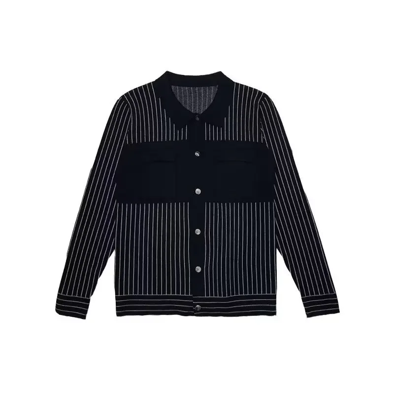 Весенне-осенний мужской модный полосатый повседневный кардиган приталенный
