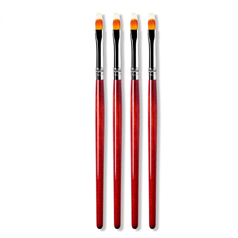 

1 Set of 4 Nail Brush Silver Wood Color Handle Half Moon Shape Acrylic Painting Drawing Pen Nail Art Too