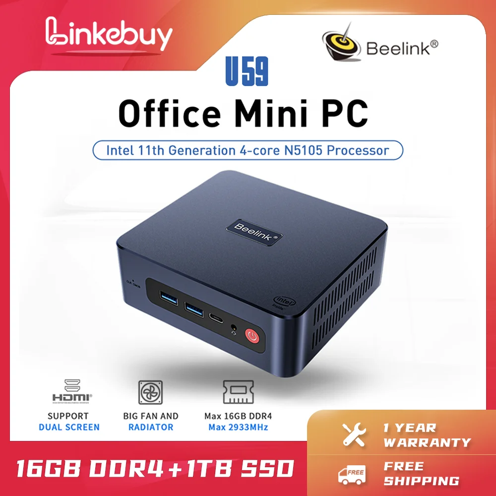 

Beelink U59 Pro мини ПК Windows 11 Intel 11-го поколения N5105 DDR4 8 ГБ 512 ГБ SSD двойной Wifi 1000 м настольный игровой компьютер