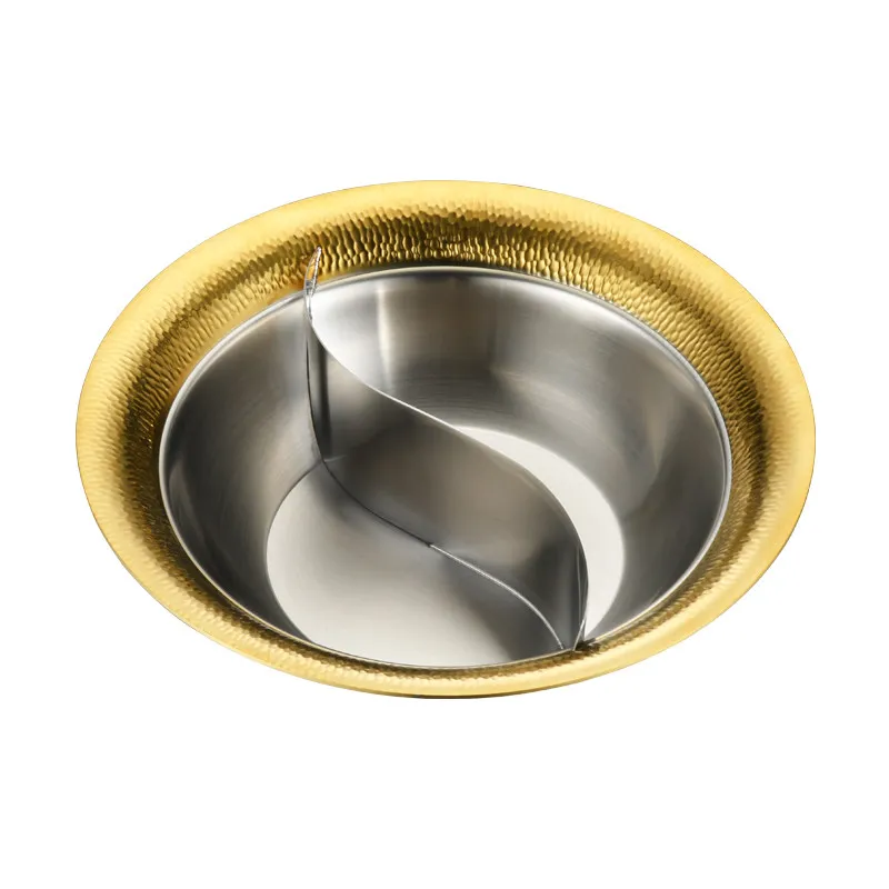 Фото Коммерческий утолщенный котелок из нержавеющей стали 304 с молотковым узором, для двух видов блюд, для индукционных и газовых плит, для приготовления прозрачных супов и горячих блюд №5