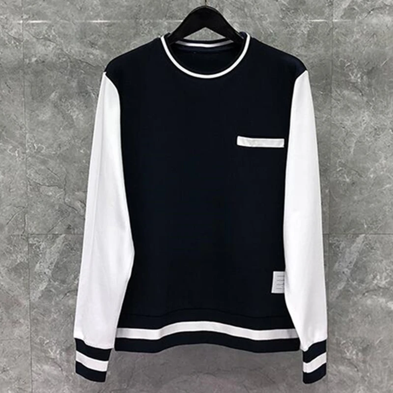 

TB Men's Pullover Hooded Spring Autumn Long Sleeve Striped Grey Navy Blue Concise Style Fashion Quality O-neck Sweatshirts