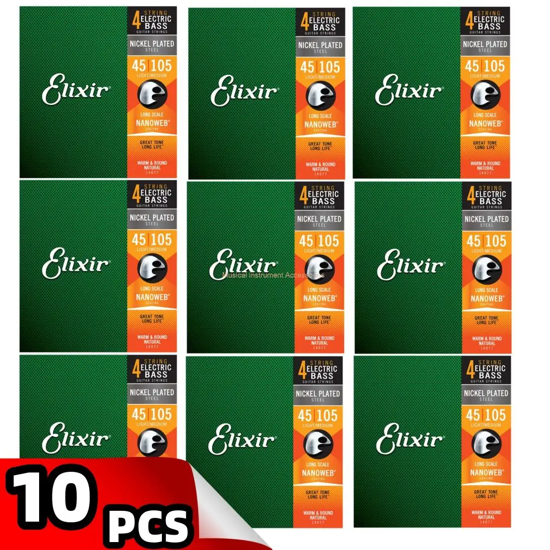 

10 шт. оптовая продажа 14077 Nanoweb Elixir никелированные стальные электрические басовые струны 4 струны 045 -105 аксессуары для гитары