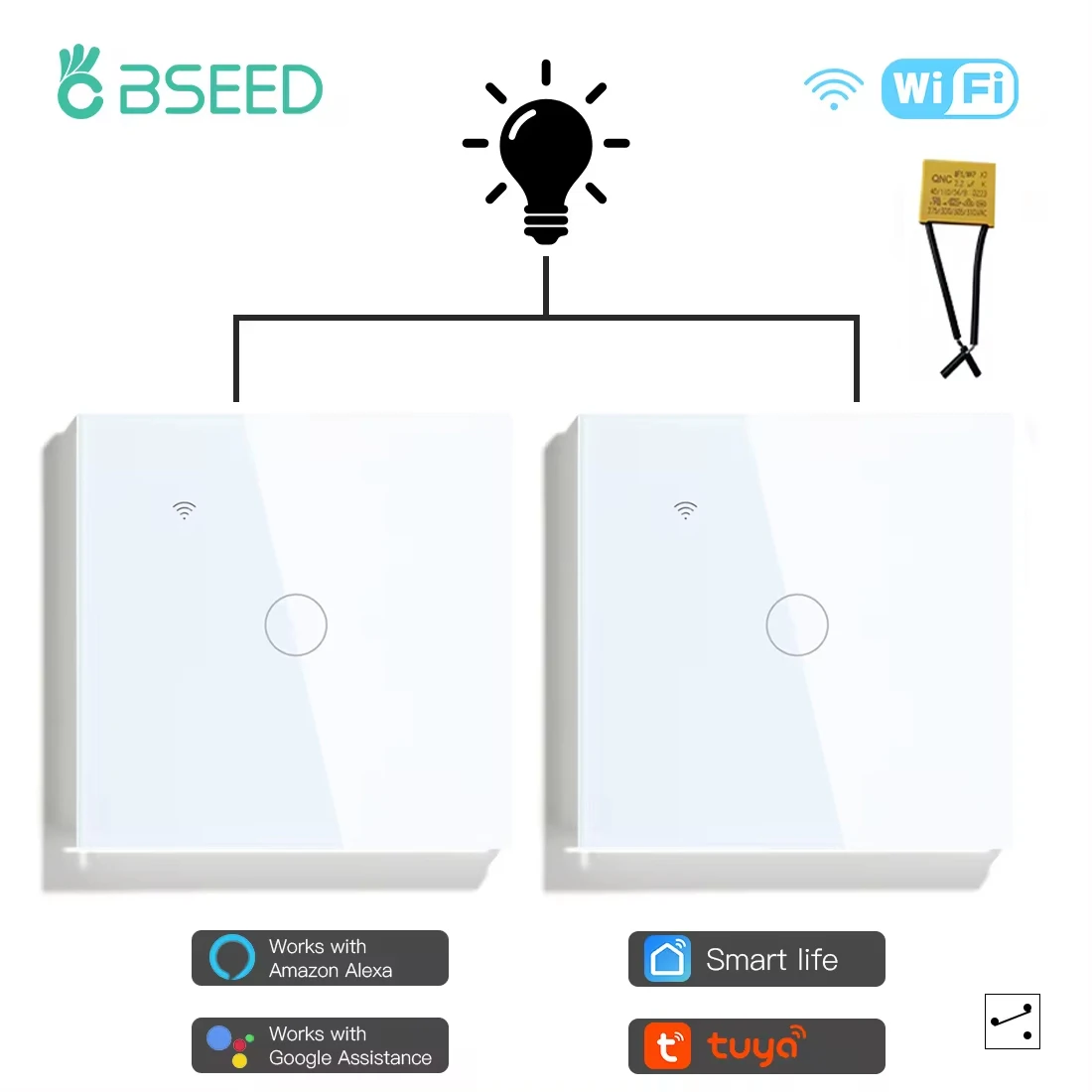 

Сенсорные переключатели BSEED Wi-Fi 1/2/3 Gang 2 Way