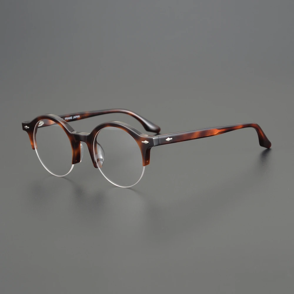 

Top Quality Acetate Retro Round Semi Rimless Glasses Frame Men Women Literary Personalized Half Frameless Optical Eyeglasses