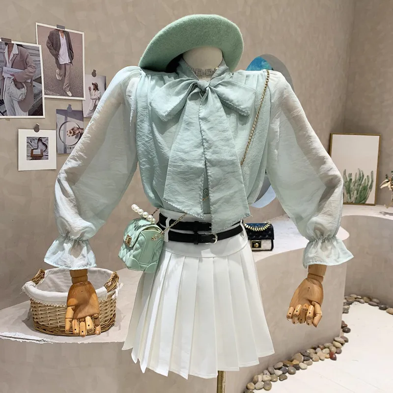 

Новинка, женская одежда нишевого дизайна весна 2023, шифоновая рубашка с бантом, рубашка с длинным рукавом, универсальный топ, блузки