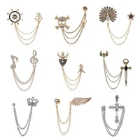 british style crown angle wings tassel chain brooch vintage badge cross suit lapel pin corsage men accessories jewelry luxury