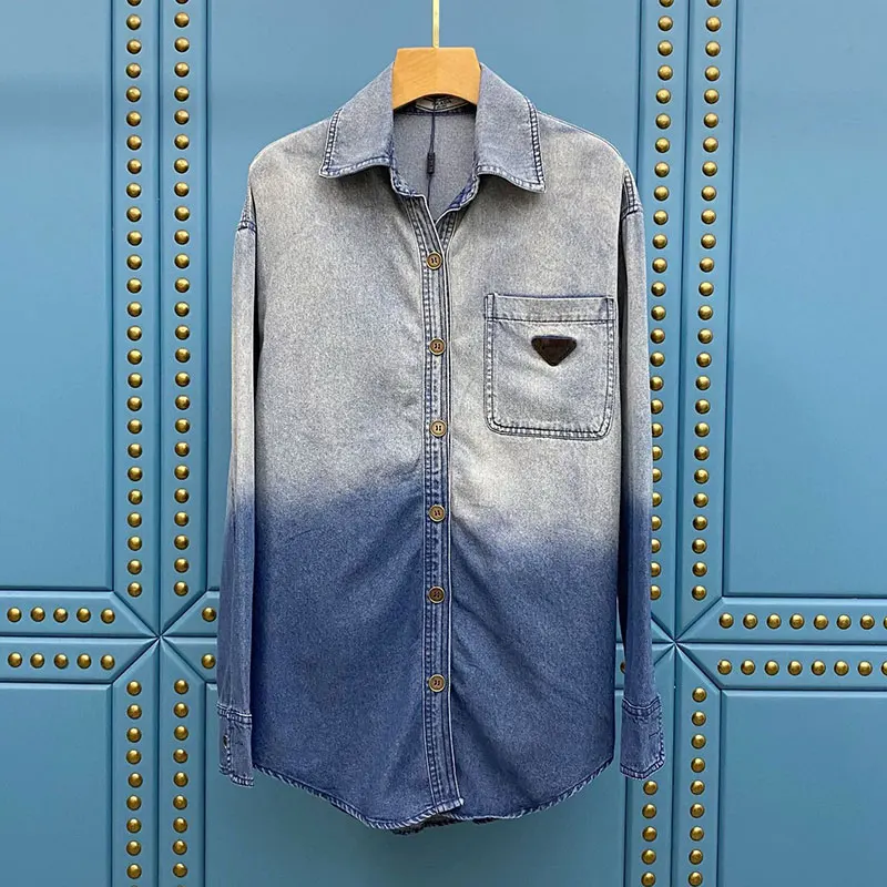 

2022 Summer Washed Denim Shirt Jacket Women Fashion Contrast Long Sleeve Sun Protection Casual Jacket Women Plus Size Loose Coat