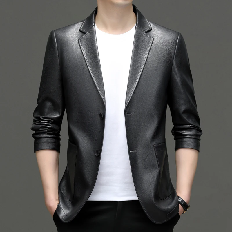 Leather Jacket Slim Fashion Sheepskin Youth Models Lapel Black Brown Gray