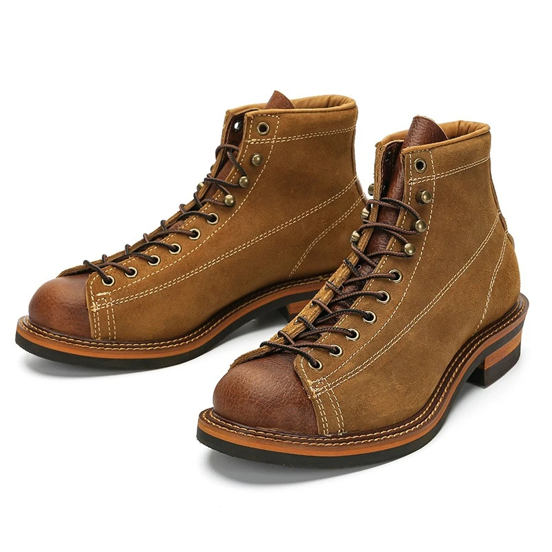 Фото Винтажные мужские мотоциклетные ботинки из натуральной кожи Goodyear, высокие броги, ковбойские ботинки до середины икры, челси №1