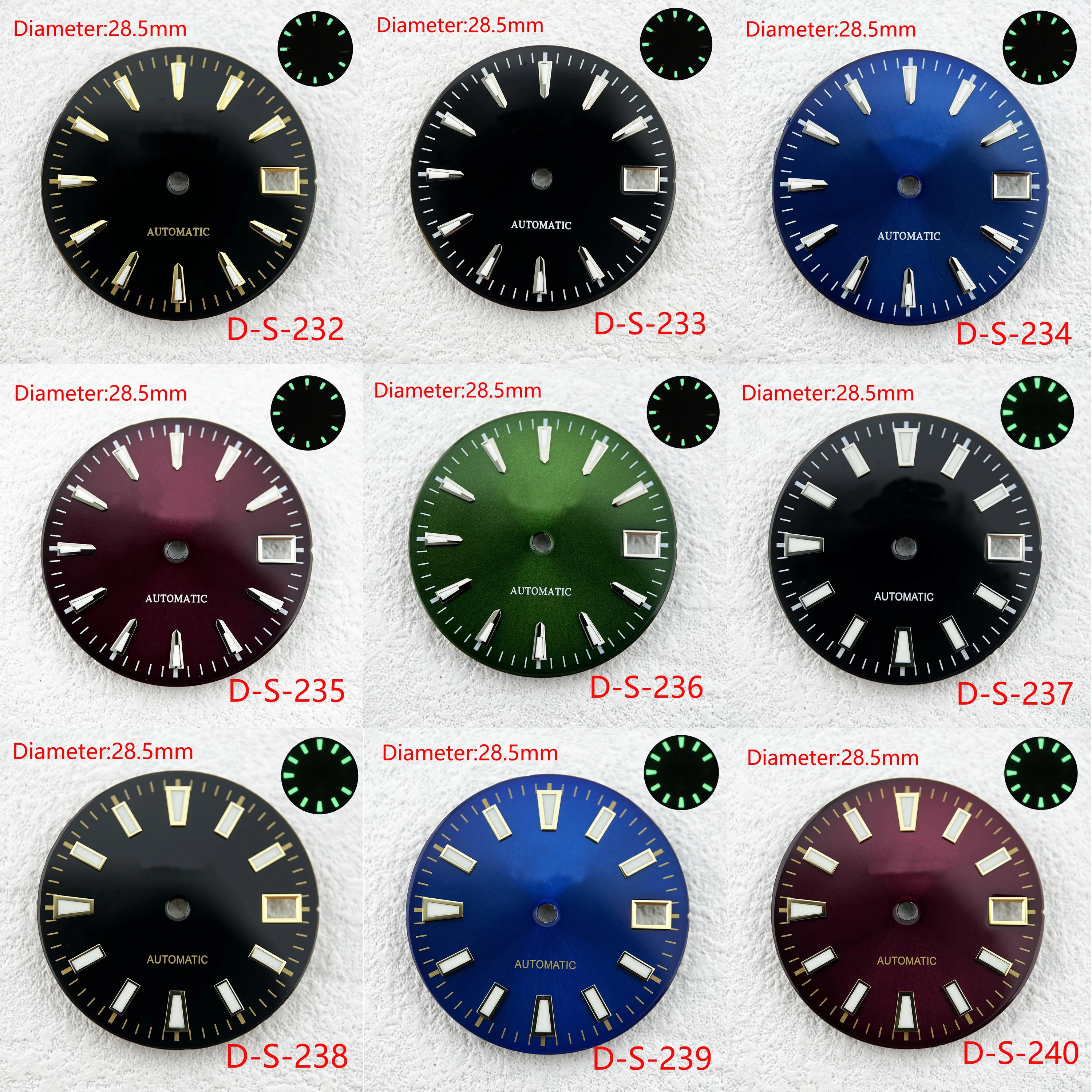 

Vintage 28.5MM Watch Dial Green Luminous with Calendar for NH35 Automatic Movements Repair Part S Logo